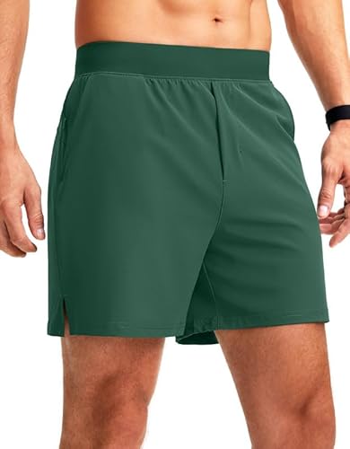 Soothfeel Men's Running Shorts with Zipper Pockets 5 Inch Quick Dry Sports Tennis Shorts Gym Workout Athletic Shorts for Men(Green, XS)