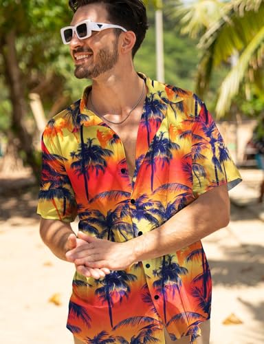 Image of Yoimira Hawaiian Shirts for Men, Print Mens Casual Short Sleeve Button Down Shirts Floral Aloha Beach Shirt