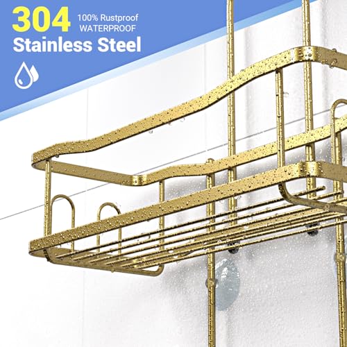 Image of Aitatty Hanging Shower Caddy Bathroom Organizer: Rustproof Shower Shelf Racks Over Shower Head - No Drilling Inside Bath Shower Rack Shelves Over Showerhead for Shampoo with Soap Holder Gold