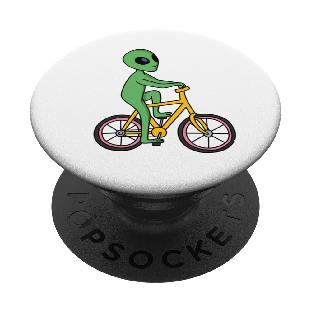 Alien on a bicycle PopSockets Swappable PopGrip, Black