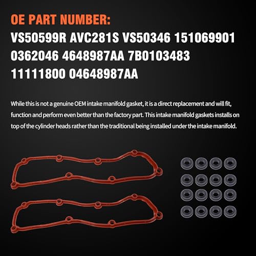 Image of HiSport Engine Valve Cover Gasket Set - Compatible with Chrysler Town & Country Dodge Grand Caravan Jeep Wrangler Volkswagen Routan 3.3L 3.8L 2004-2011 - Replace VS50599R