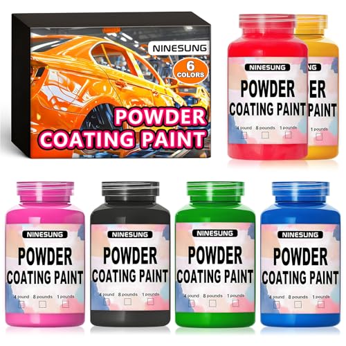 ninesung 6 Beautiful Color Powder Coating Paint | Powder Coat Perfect for Metal Surfaces | Car Paints | Building | Powders Paint for Steel Structures Factories Playgrounds Gardens (6 Colors)