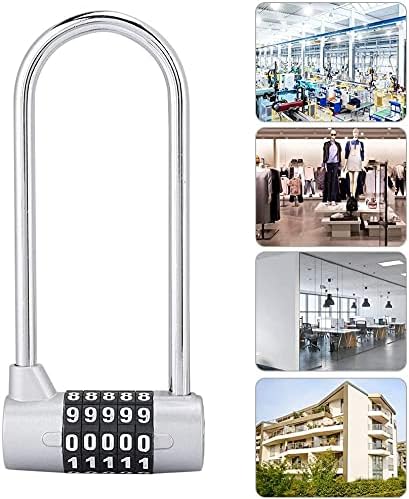 Luggage Locks,Padlock, 5 Digit Dial Combination Password Code Lock, Extra Long, Suitable for Suitcases, Cabinets, Gym, Bicycle, Toolbox Combination Padlocks (Color : Silver)