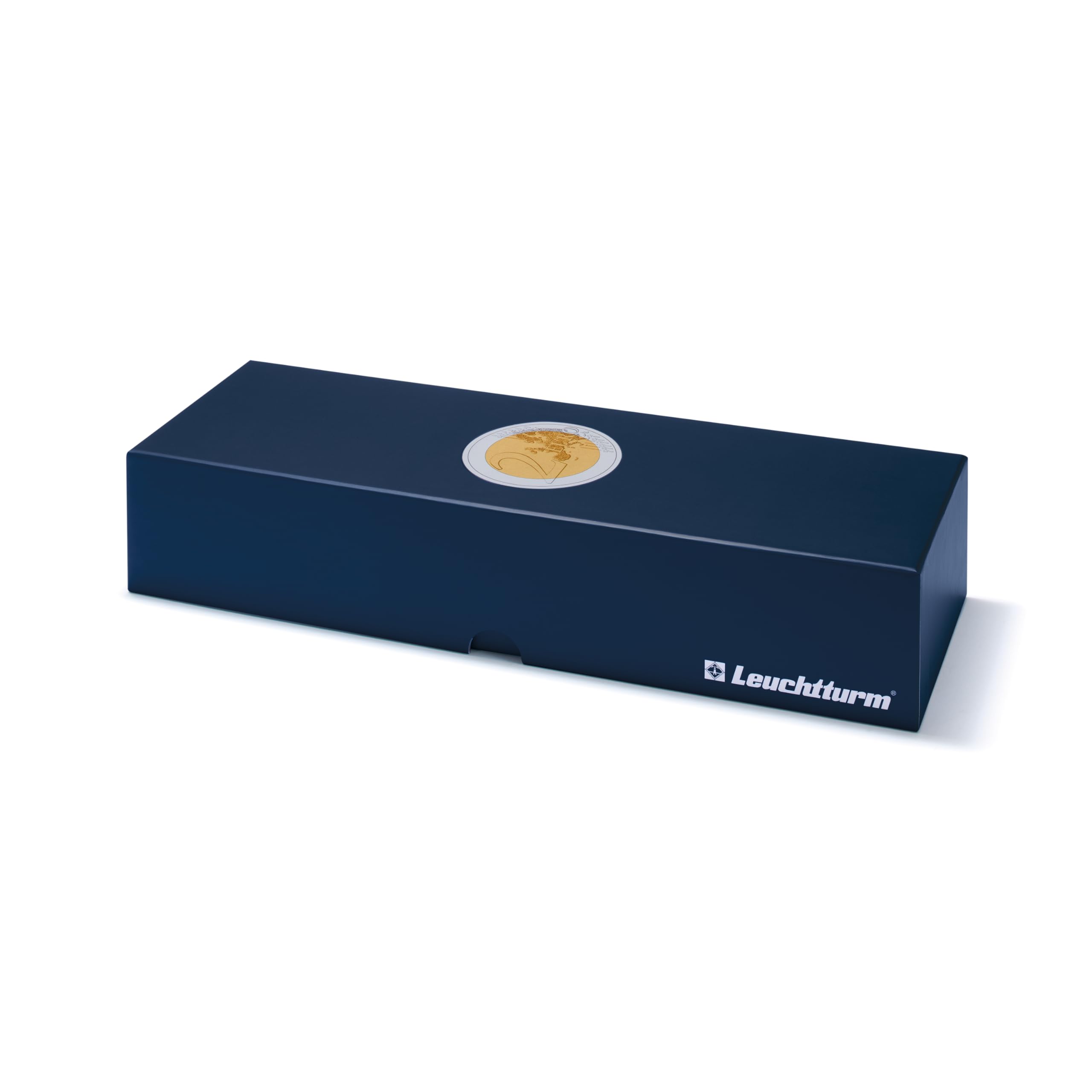 Leuchtturm 367868 Scatola per archivio Logico per 40 Monete da 2 Euro in Biglietti da Visita - Formato Orizzontale, 30 x 10 x 6 cm, Blu