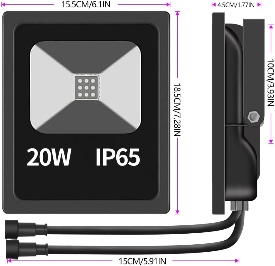WS2811 RGB Flood Lights,Color Changing Flood Light,10/20W Smart WS2811 RGB,DC12-24V with Mini Controller,Low Voltage Landscape Lighting for Halloween Christmas (20W)