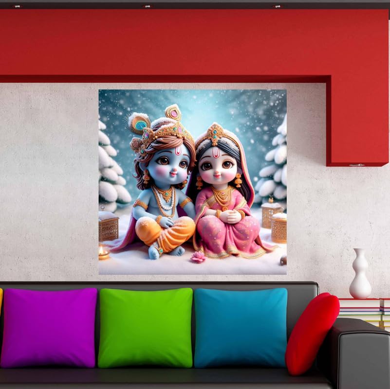Image of British Terminal Cute little Bal Gopal Baby God Krishna| Kanha Ji | Laddu Lord Makhan Chor Painting Religious Poster for Pregnant Women for wall (matt thin vinyl,sticker,multicolor,unframed)| bj391