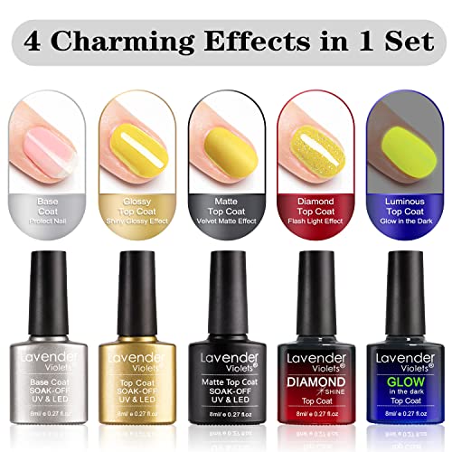 Lavender Violets UV-Gel-Nagellack 42 PCS mit Base und Matte-Glänzende/Diamant/Glow in the dark No Wipe Top Coat Soak Off… – Bild 3