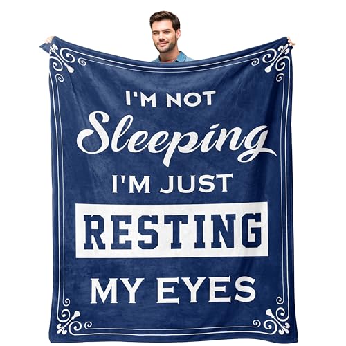 Kituzol Birthday Gifts for Men, Dad Gifts for Birthday, Anniversary Retirement Present for Men Grandpa, Dad Husband Blanket, I'm Not Sleeping, I'm Just Resting My Eyes Blanket (Navy Blue, 80x60inches)
