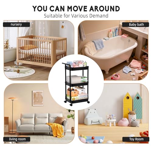 Image of Volnamal Diaper Caddy - Plastic Diaper Organizer for Nursery Essentials, Baby Organizers and Storage, Movable Cart for Changing Table & Crib, Baby Registry Search, Black