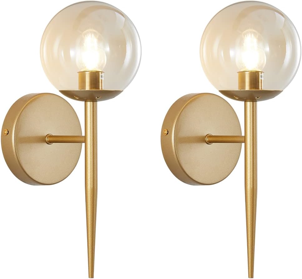 BOKT Vintage Brushed Gold Bathroom Wall Sconce Set of Two Mid Century