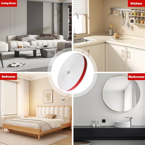 RANJIMA Flexible Zierleisten Selbstklebend Deckenleisten,TPE Dreieck Zierleiste Decken &WandüBergang,Weiß Dreikantleiste für Abschlussleiste Küchenarbeitsplatte Wandkanten Fliesenkanten (6M,19mm*13mm)