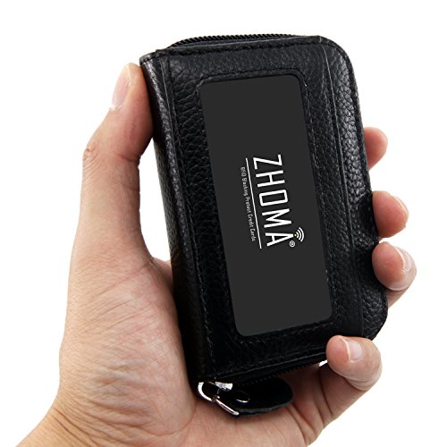 Zhoma Rfid Blocking Genuine Leather Credit Card Case Holder Security Travel Wallet - Black #TOP4