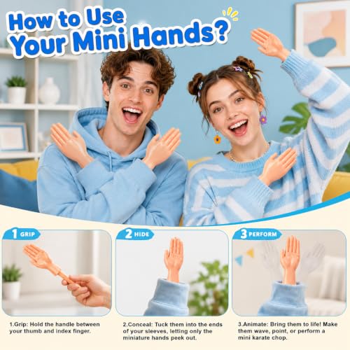 Tiny Hands on Sticks, 2 Pairs (4 Pieces) Mini Fake Hand Props for Pranks, Parties, Office Jokes, Gag Gifts and Family Fun - image 2