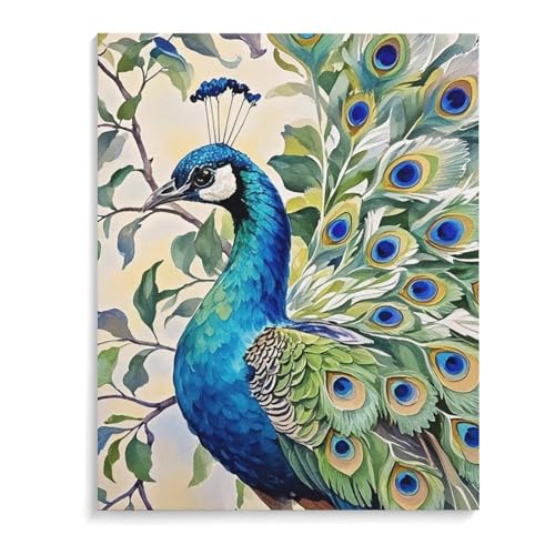 Aquarelle paon déco murale prête à accrocher dans votre salle de bain