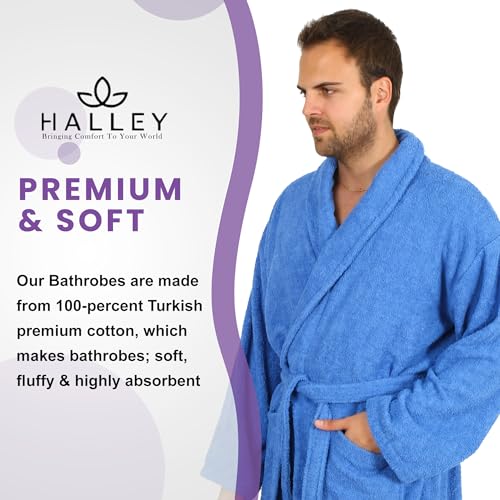 Image of HALLEY Luxury Bathrobe for Women & Men, Shawl Collar Spa Bath Robes Terry Cotton Ultra Soft Shower Robe with Pockets