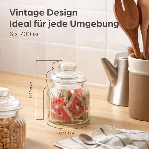 Praknu 6er Set Bonbongläser 700ml – Candy Bar – Vorratsgläser mit Deckel – Ansicht 2