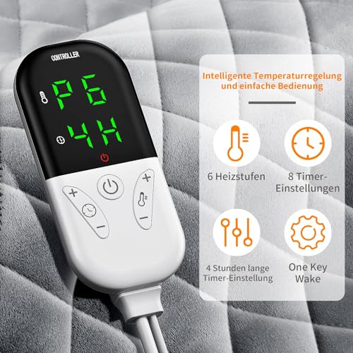 Heizkissen mit Abschaltautomatik, 80 x 40cm Wärmekissen mit 6 Temperaturstufen, Extra großes elektrisches Heizkissen für Rücken, Nacken, Schulter, Bauch und Knie, Maschinenwaschbar