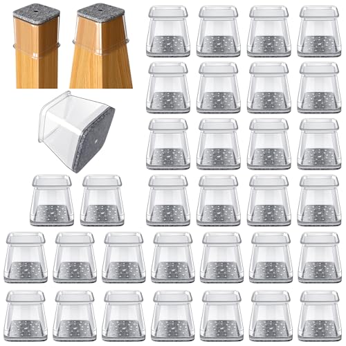 Image of OASMU 32 Pcs Chair Leg Floor Protectors for Hardwood Floors Square | Chair Leg Caps with Felt Pads, Noise Reduction & Anti Scratch Furniture Feet Covers, Fit Legs 1-1 /16'' to 1-5 /16''Side Length