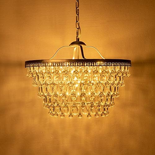Wellmet 20 Inch Crystal Chandeliers, 6 Lights 5 Tiers Crystal Light,Adjustable Ceiling Pendant Lights, Modern Hanging Chandelier Lighting Fixture for Dining Room, Bedroom, Hallway, Bar, Kitchen