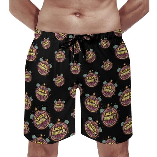 Lucky Number 17 Mens Swim Trunks Quick Dry Beach Swimming Shorts with Mesh Lining and Pockets