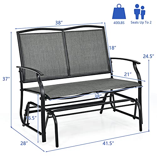 Image of Giantex Patio Glider Benches for Outside, Swing Glider Chair with Steel Frame, 400 LBS Capacity, Patio Swing Rocker, 2-Person Loveseat for Backyard, Poolside, Lawn, Balcony, Porch Glider Bench(Gray)