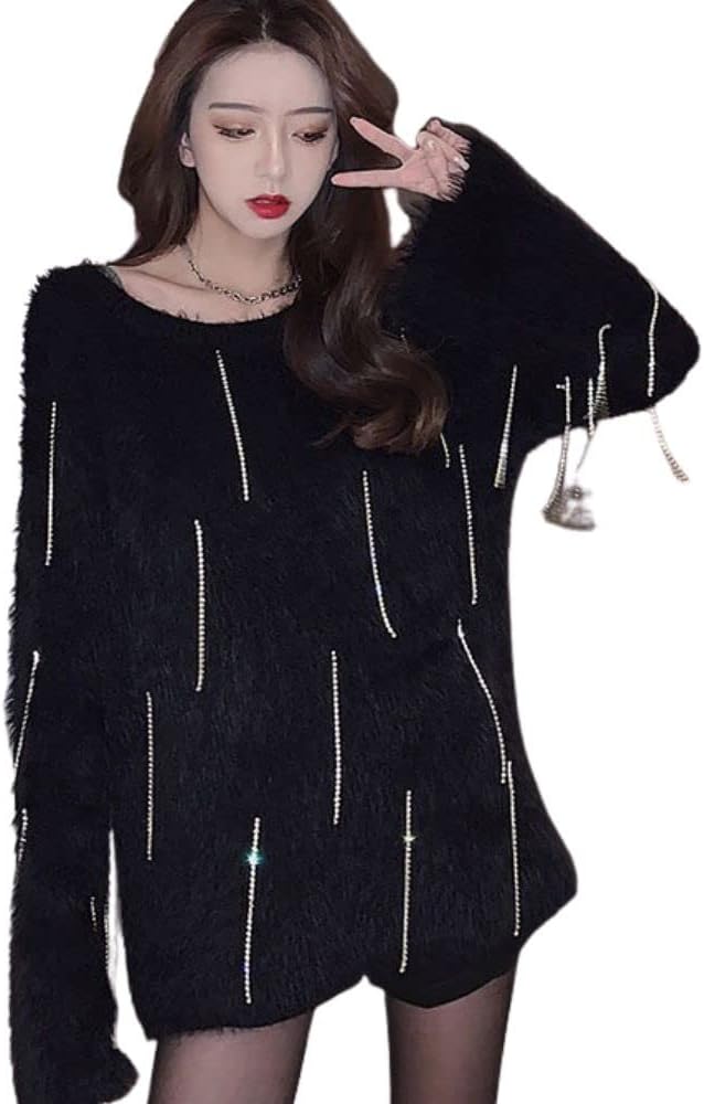 レディース ニット セーター ゆったり着れる ビジューユラユラ 肌触り