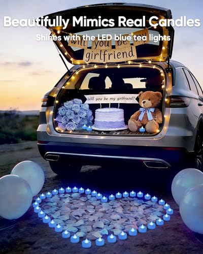 Image of Amagic 12 Pack Light Blue Flameless LED Tea Lights Candles Battery Operated, Electric Fake Tealight Candles for Easter, Wedding, Table Centerpiece, Party, Anniversary, Proposal, Christmas, Birthday