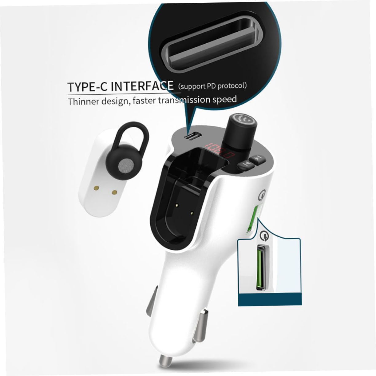 Uonlytech 1pezzi Auricolari Multifunzionali Wireless Adattatore Per Auto Caricabatterie Usb Per Telefono Microfono Integrato Per Chiamate Hd e Risposta Vivavoce Sicura