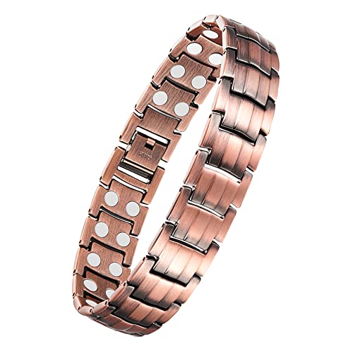 Jeracol Copper Magnetic Bracelet Zweireihiges Kupfer Magnetic Therapy Bracelet für Arthritis Schmerzlinderung mit starken Magneten Armband Einstellbares mit Werkzeug & Geschenkbox entfer (Brown)