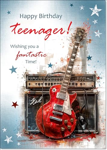 Doodlecards Teenager Birthday Card For Boy Guitar Medium Size With Plain Envelope