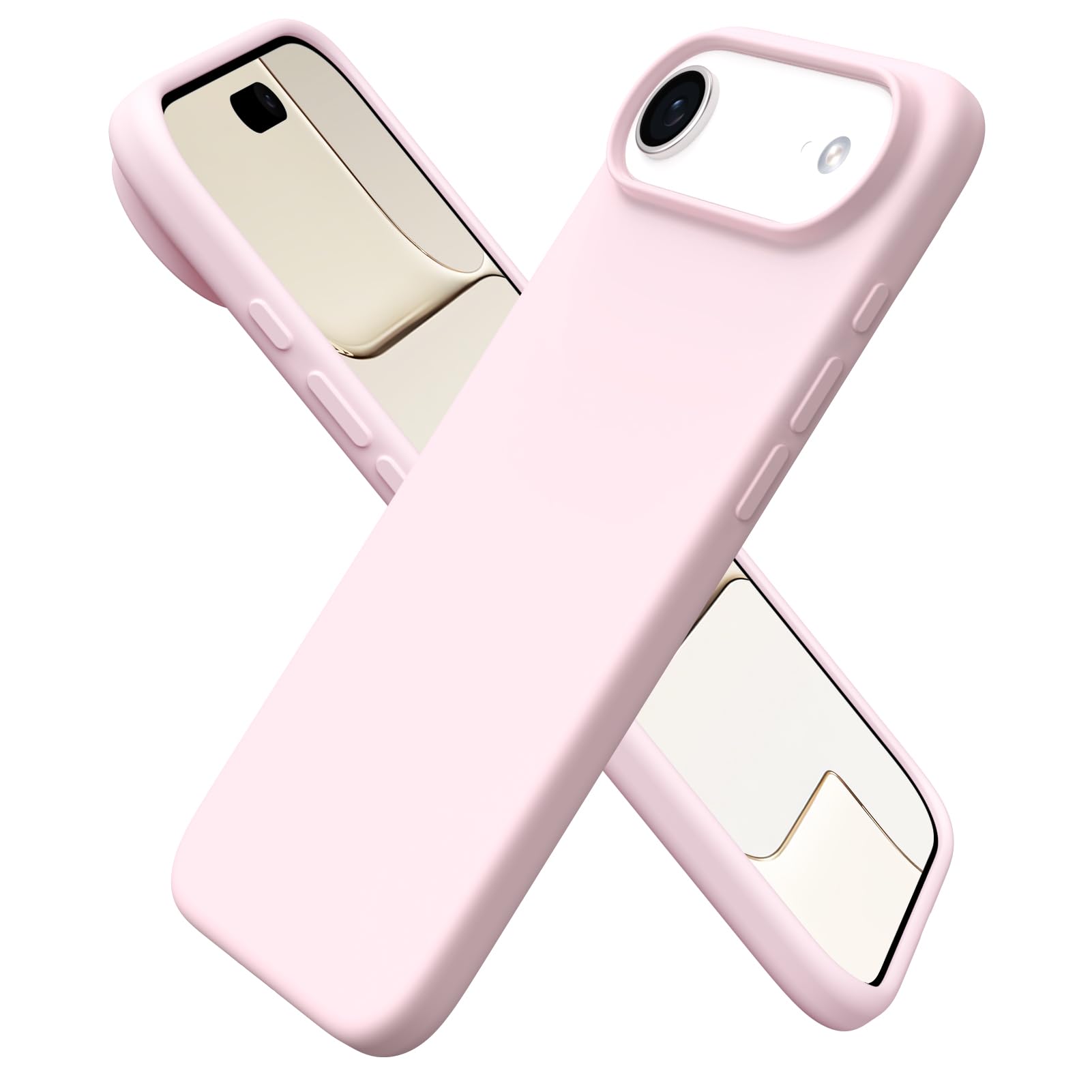 ORNARTO for iPhone Air Case 6.5", Slim Liquid Silicone 3 Layers Soft Gel Rubber Shockproof Protective Cover with Anti-Scratch Microfiber Lining-Chalk Pink