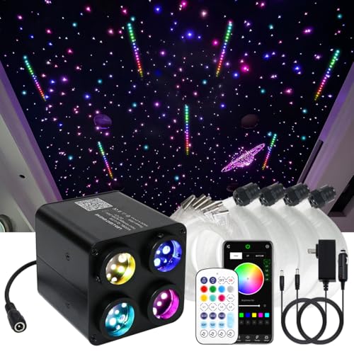 Image of AKEPO 36W 4 Color Twinkle Starlights Headliner Fiber Optic Lights Kit | 1440pcs*13.1ft*0.03in Strands, Colorful Meteor 4-heads Music Sync Remote /APP Control Star Light for Car /Home Ceiling