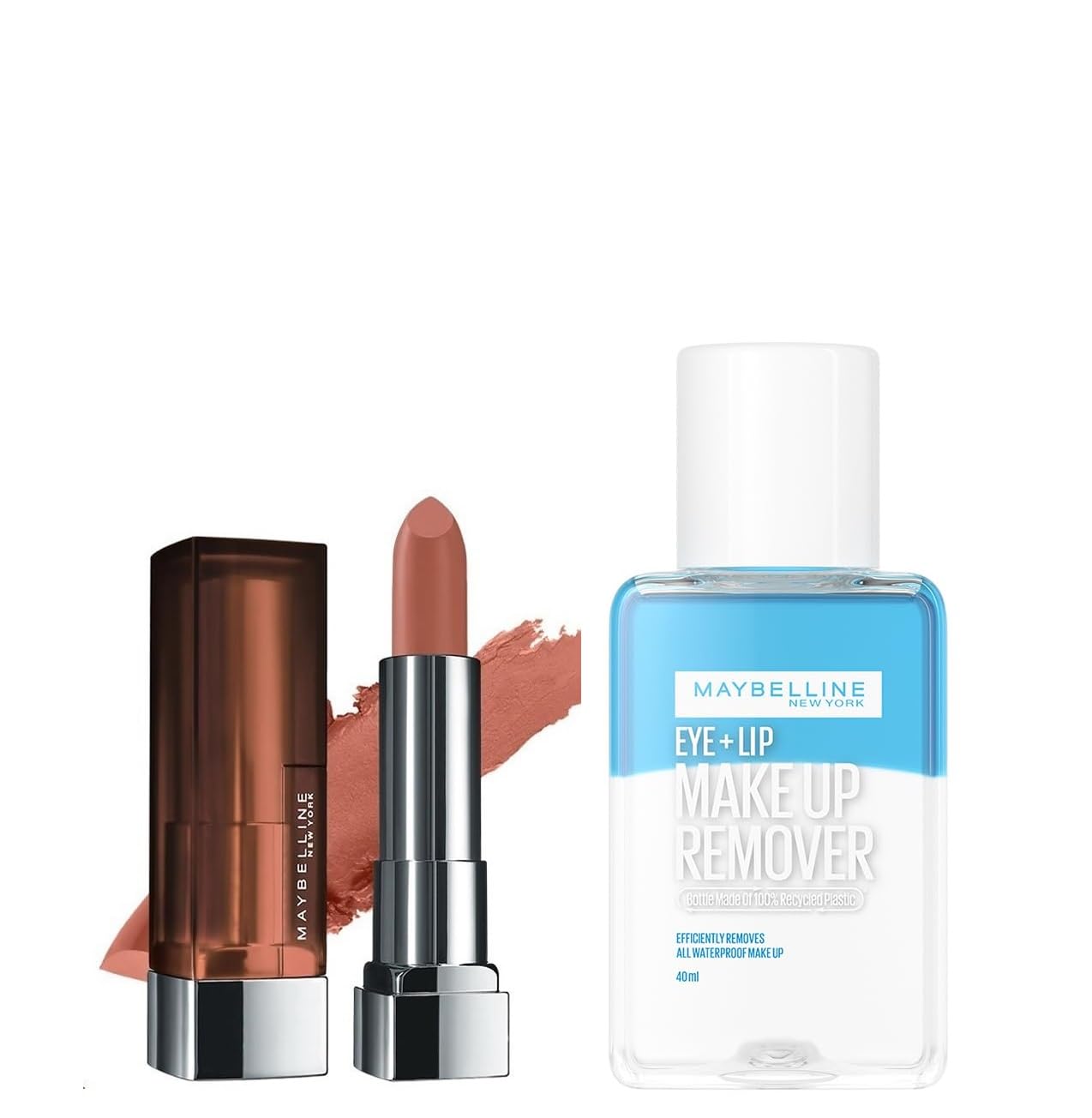 Maybelline New York Color Sensational Creamy Matte Lipstick – 506 Toasted Brown (3.9g) + Maybelline New York Makeup Remover 40ml