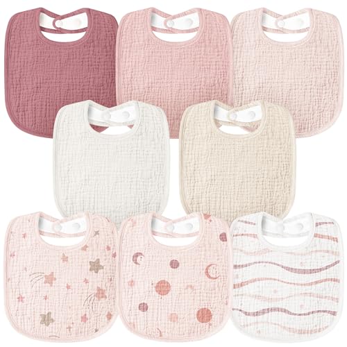 Image of Susurration Muslin Baby Bibs 8 Pack Bandana Drool Bibs, Soft Square Adjustable Baby Drooling Bibs for Unisex Girls & Boys