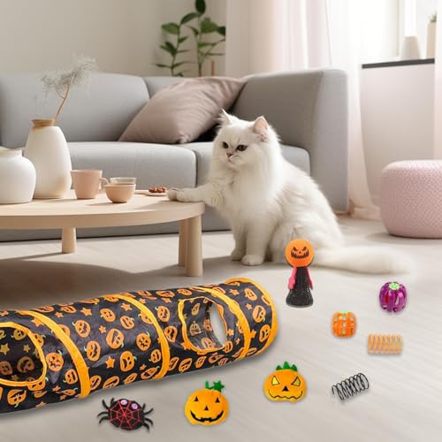 Pet Cat Tunnel Tube- Katzenspielzeug- Set Mit Tunnel, Faltbare Katzen Mit Halloween- Spielzeug | Interaktives Aktivitätszentrum, Haustierröhren, Faltbare Halloween Peekaboo Cave Cats- Röhren-2