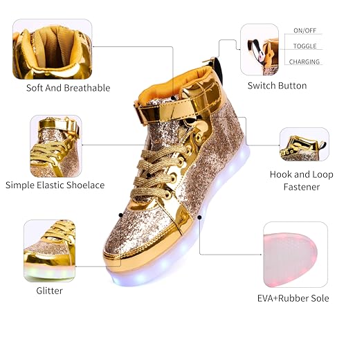 Image of Glitter Led Shoes Light Up Shoes High Top Sneakers for Women Men Flashing Dancing Shoes for Halloween Christmas Party with USB Charging
