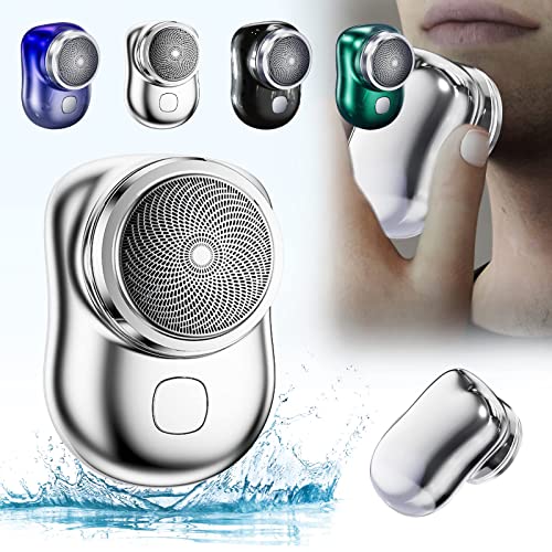 Mini Rasoir Electriques Hommes, Rasoir Rechargeable par USB Sec et Humide Étanche, Mini Rasoir électrique Portable Poche, Rasoir électrique Voyage, Rasage à un Bouton (Argent) Cover
