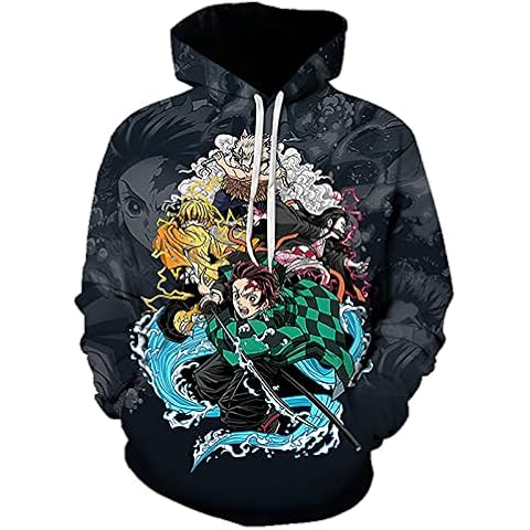 ZOSUO Sweaters Men's Woman's Plus Size Sweatshirt 3D Printing Demon Slayer Stretchy Pullover Long Sleeve Loose Casual Hoodies Sweatshirts Pocket Tee Shirts Tops for Sports,Black,M Cover