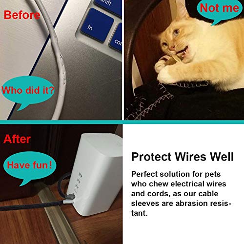 25 Feet - 1 inch Cord Protector Split Wire Loom Braided Cable Sleeve, Management and Organizer, Protectors for Television, Audio, Computer Cables, Prevent Pet From Chewing Cords - Black - Thumbnail 4