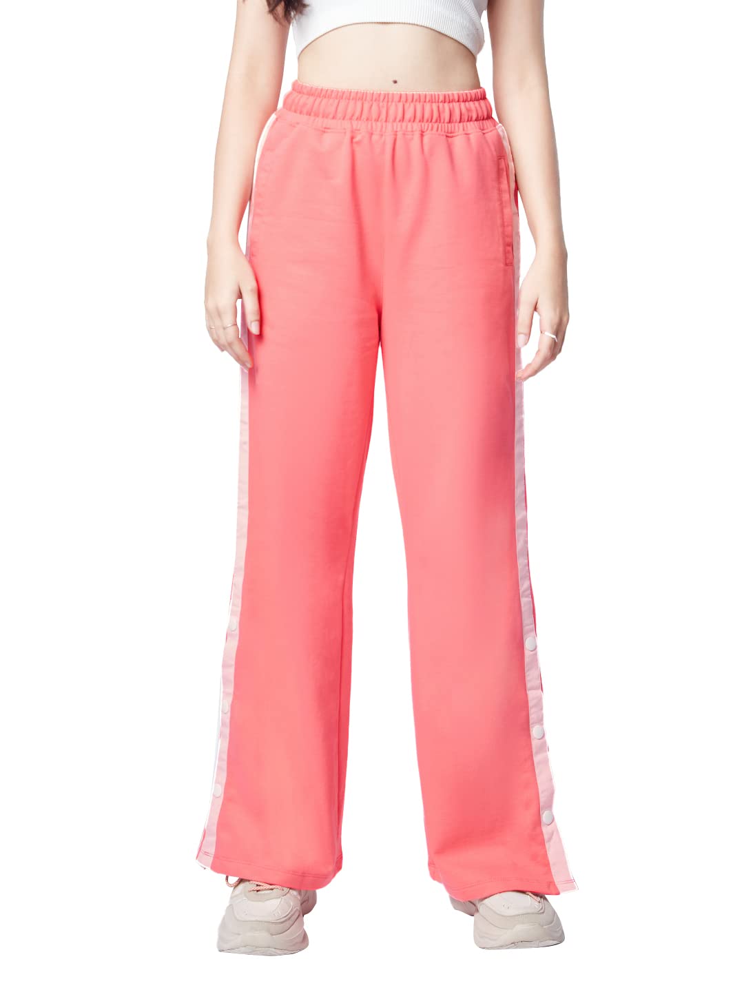 The Souled Store Solids: Women and Girls Regular Fit Cotton Flared Joggers in neutral