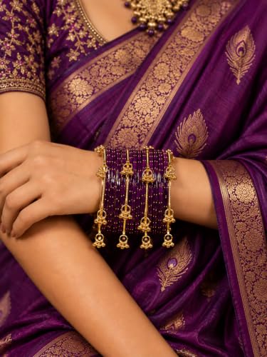 Image of JPS 16 Pcs Trendy Stylish Glass & Kashmiri Ghungroo Bangles Set for Women & Girls | Gold-Plated Traditional Festive Wedding Party Jewellery Chudi Set (12 Glass + 4 Metal)