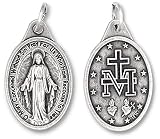 Caritas et Fides Bulk Pack of 5 - Miraculous Medal Pendant for Necklace -1" Oval Silver Oxidized Mir