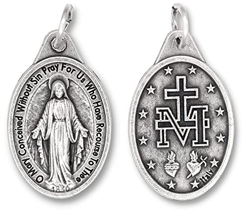 Bulk Pack of 100 - Miraculous Medal Pendant for Necklace -1" Oval Silver Oxidized Miraculous Medals Catholic, Medals for Jewelry Catholic, Made in Italy2