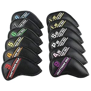 CRAFTSMAN GOLF 12pcs or 1pc Black Leather Golf Iron Head Covers Set Headcover Colorful Number Embroideried for Callaway Ping Taylormade Cobra Also Custom Version w/Your Name