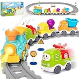 Electric Train Set for Toddlers, Realistic Steam Train Toys with Lights & Music for Kids, Magnetic Truck Toys for Toddler 1-3-5, Christmas Birthday Gifts for 1 2 3 4 5 Year Old Boys Girls