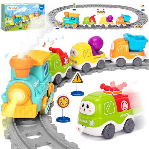 Electric Train Set for Toddlers, Realistic Steam Train Toys with Lights & Music for Kids, Magnetic Truck Toys for Toddler 1-3-5, Christmas Birthday Gifts for 1 2 3 4 5 Year Old Boys Girls