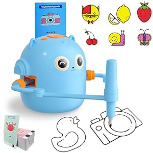 liiyiela Robot Toys, Interactive Educational Drawing Robot Toy for Kids, Montessori Learning with Voice and 100 Word Cards, 125×110 mm(Blue)