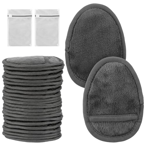 24Pcs Makeup Remover Pads, Grey Microfiber with 2 Storage Bags | ...