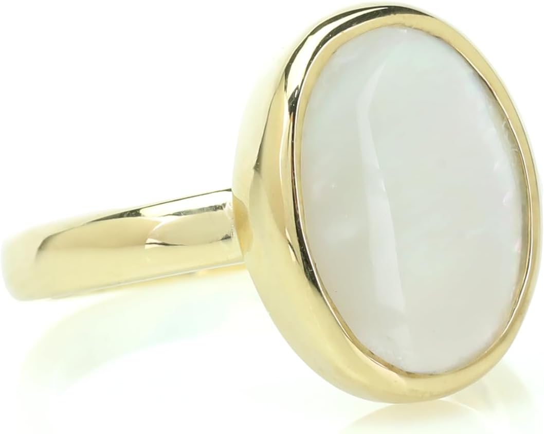 Mother of Pearl Oval Bezel Set Ring - Gold Filled Stackable Handmade Gemstone Jewelry