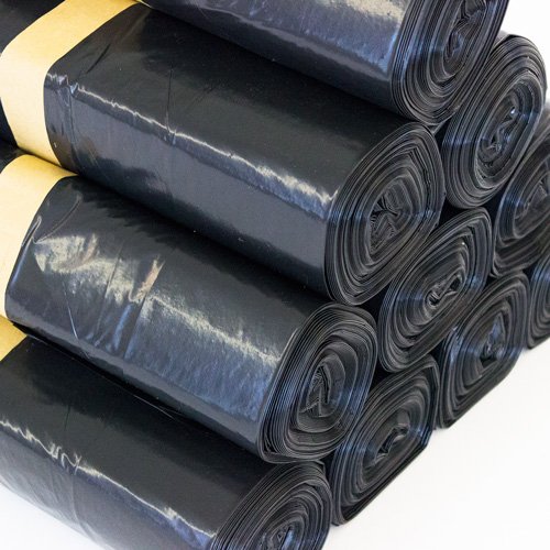 KK Verpackungen Müllsäcke 240 Liter Schwarz 65x55x135cm | 80 Stück, LDPE-Regenerat Typ 70 | Perforiert zum Abreißen | Abfallsäcke Folie mit Recycling-Symbol | 10 Stück auf Rolle